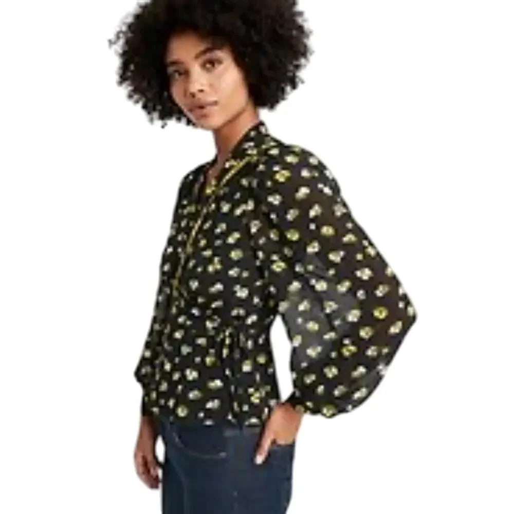 Banana Republic Womens Cottage Whimsigoth Floral Puff Sleeve Wrap Peplum Top S